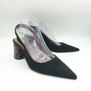 Zara Black Suede Heels with Tortoiseshell Block Heel